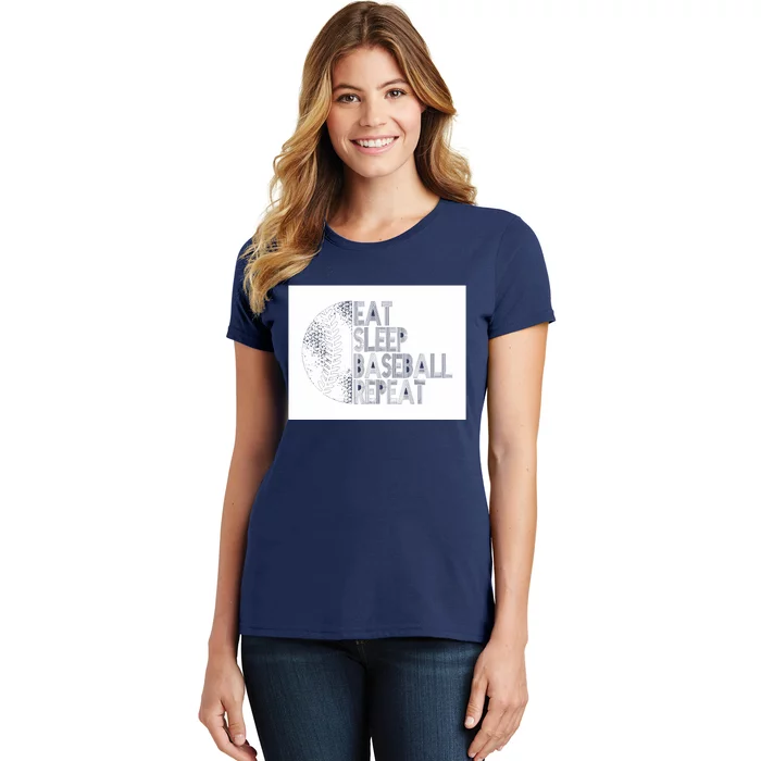 Eat Sleep Baseball Repeat Funny Retro Baseball Player Women's T-Shirt