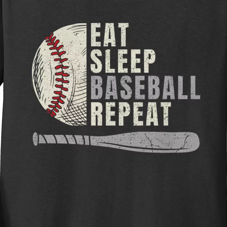 Eat Sleep Baseball Repeat Funny Baseball Player Kids Long Sleeve Shirt