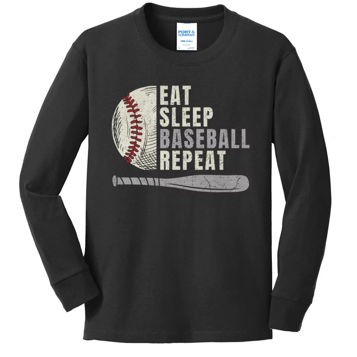 Eat Sleep Baseball Repeat Funny Baseball Player Kids Long Sleeve Shirt