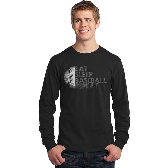 Eat Sleep Baseball Repeat Baseball Player Funny Baseball Tall Long Sleeve T-Shirt