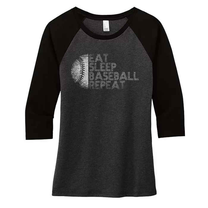 Eat Sleep Baseball Repeat Baseball Player Funny Baseball Women's Tri-Blend 3/4-Sleeve Raglan Shirt