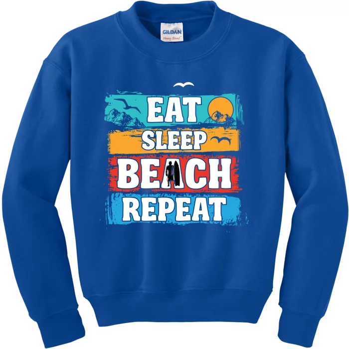 Eat Sleep Beach Repeat Summer Surfing Beach Lover Gift Kids Sweatshirt