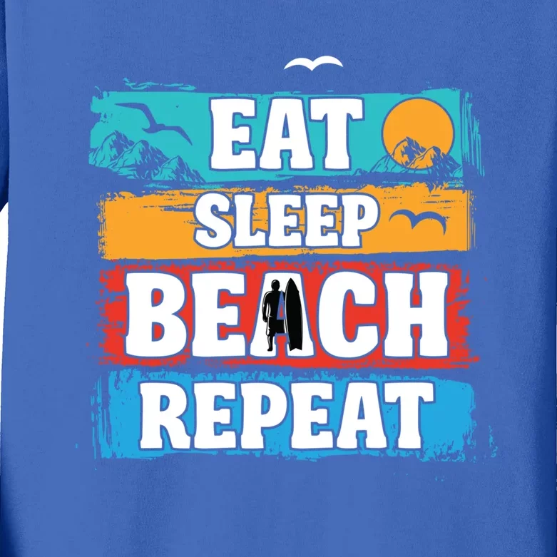 Eat Sleep Beach Repeat Summer Surfing Beach Lover Gift Kids Long Sleeve Shirt