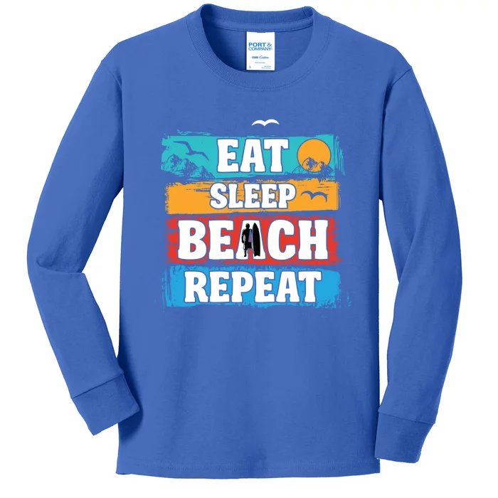 Eat Sleep Beach Repeat Summer Surfing Beach Lover Gift Kids Long Sleeve Shirt