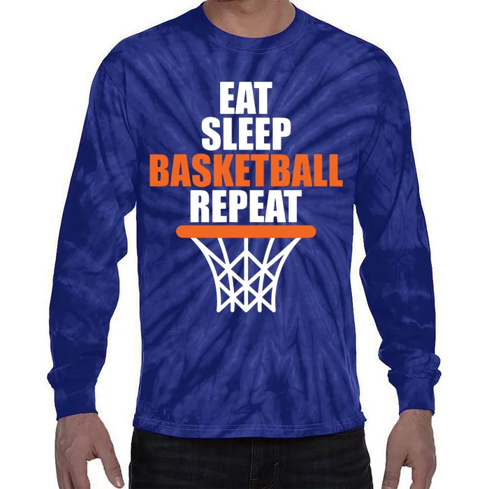 Eat Sleep Basketball Repeat Shirts For Basketball Fans Tie-Dye Long Sleeve Shirt