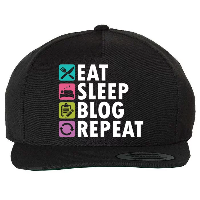 Eat Sleep Blog Blogger Blogging Influencer Writer Author Gift Wool Snapback Cap