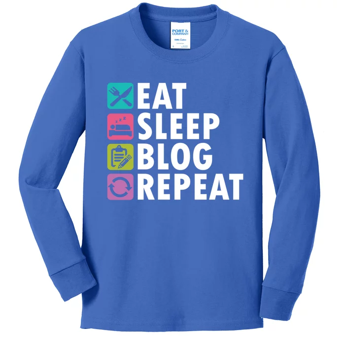 Eat Sleep Blog Blogger Blogging Influencer Writer Author Gift Kids Long Sleeve Shirt