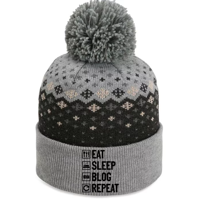 Eat Sleep Blog Repeat Vlogging Blogging Traveler Blogger Gift The Baniff Cuffed Pom Beanie