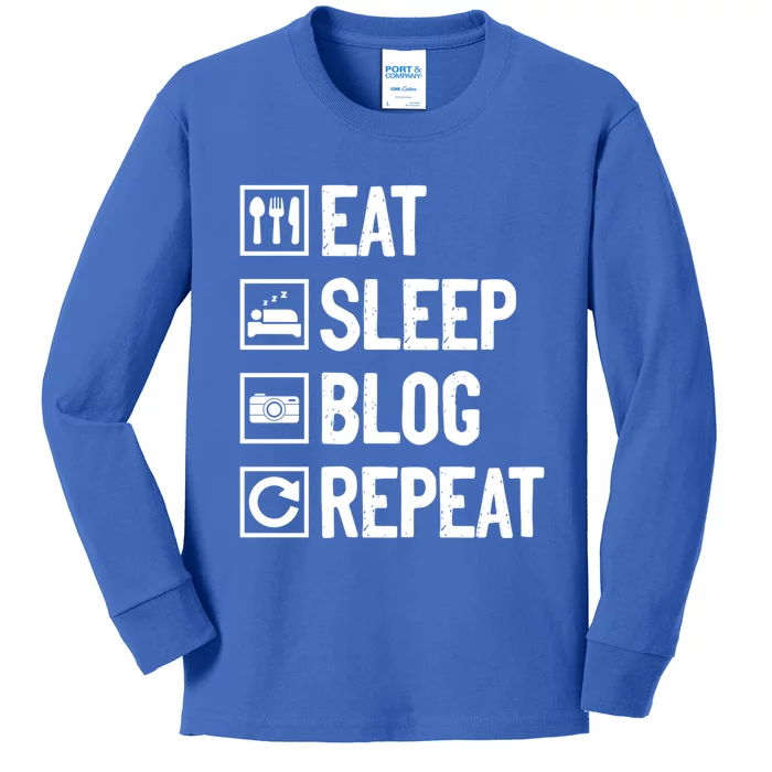 Eat Sleep Blog Repeat Vlogging Blogging Traveler Blogger Gift Kids Long Sleeve Shirt