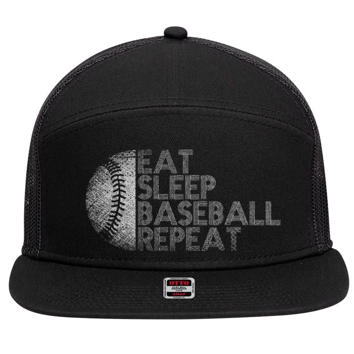 Eat Sleep Baseball Repeat Baseball Player 7 Panel Mesh Trucker Snapback Hat