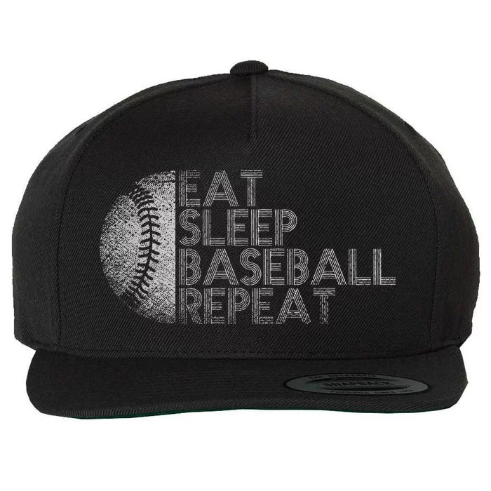 Eat Sleep Baseball Repeat Baseball Player Wool Snapback Cap