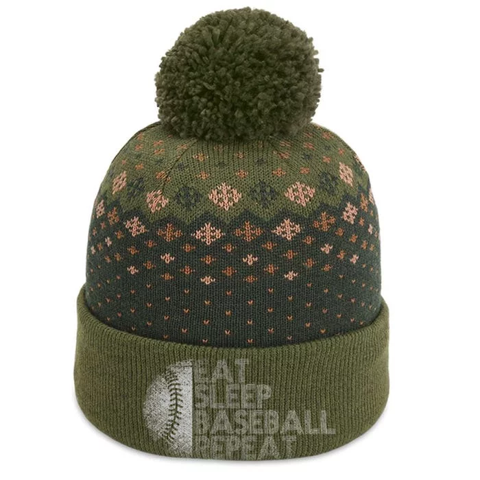 Eat Sleep Baseball Repeat Baseball Player The Baniff Cuffed Pom Beanie