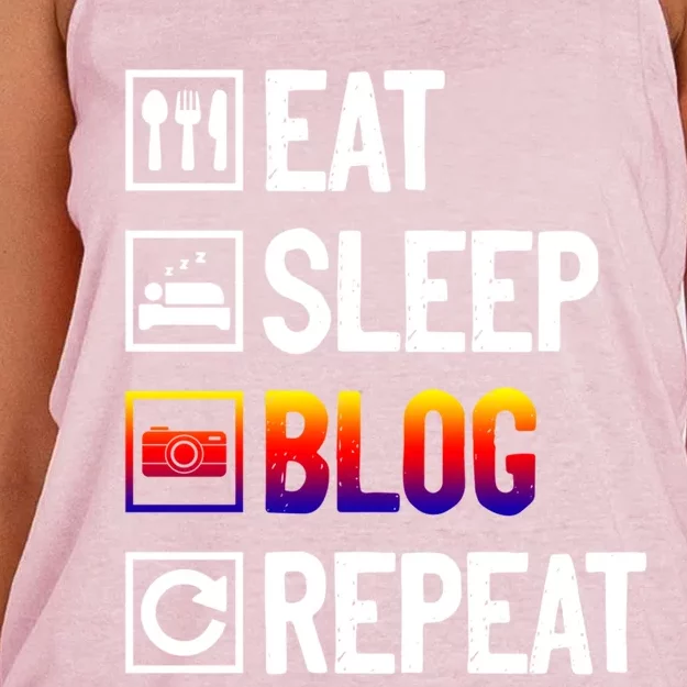 Eat Sleep Blog Repeat Vlogging Blogging Traveler Blogger Meaningful Gift Women's Knotted Racerback Tank