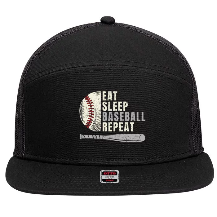 Eat Sleep Baseball Repeat Funny Baseball Player 7 Panel Mesh Trucker Snapback Hat