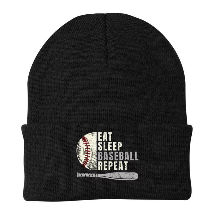 Eat Sleep Baseball Repeat Funny Baseball Player Knit Cap Winter Beanie