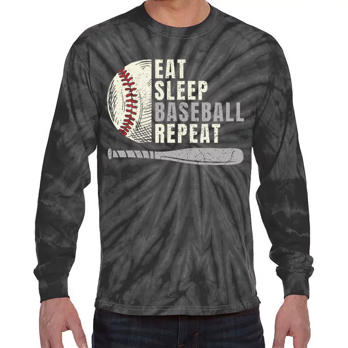 Eat Sleep Baseball Repeat Funny Baseball Player Tie-Dye Long Sleeve Shirt