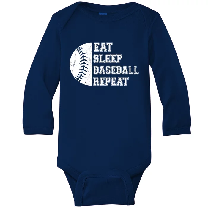 Eat Sleep Baseball Repeat Baseball Player Funny Baseball Baby Long Sleeve Bodysuit