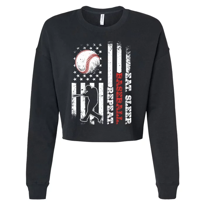 Eat Sleep Baseball Repeat Baseball Player Baseball Funny Cropped Pullover Crew