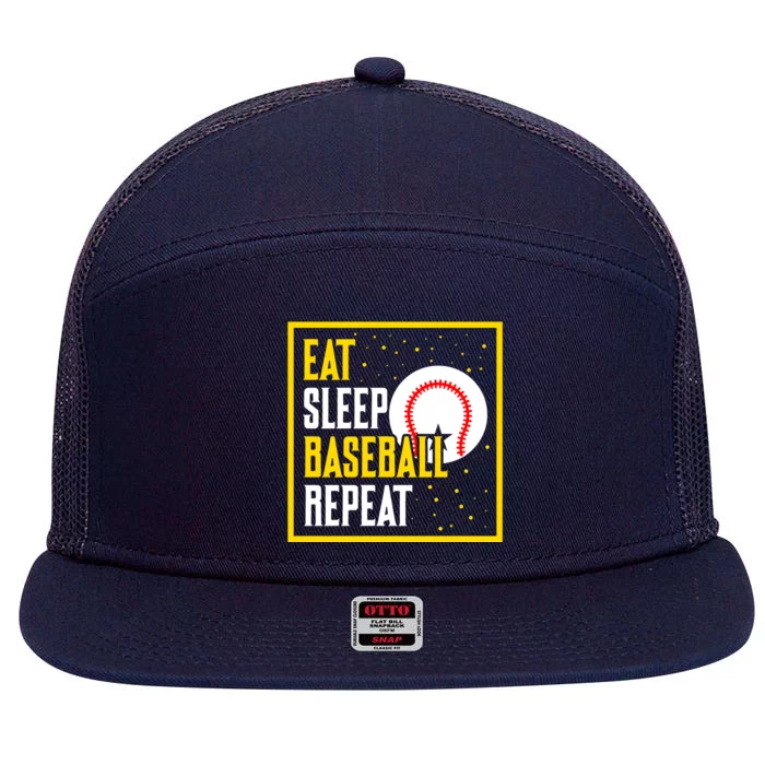 Eat Sleep Baseball Repeat Funny Baseball Gift 7 Panel Mesh Trucker Snapback Hat