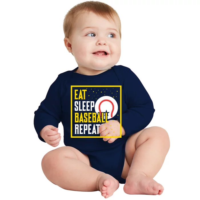 Eat Sleep Baseball Repeat Funny Baseball Gift Baby Long Sleeve Bodysuit