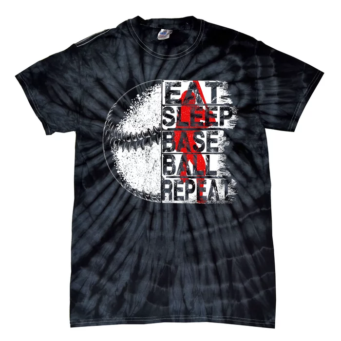 Eat Sleep Baseball Repeat Vintage Funny Baseball Player Tie-Dye T-Shirt