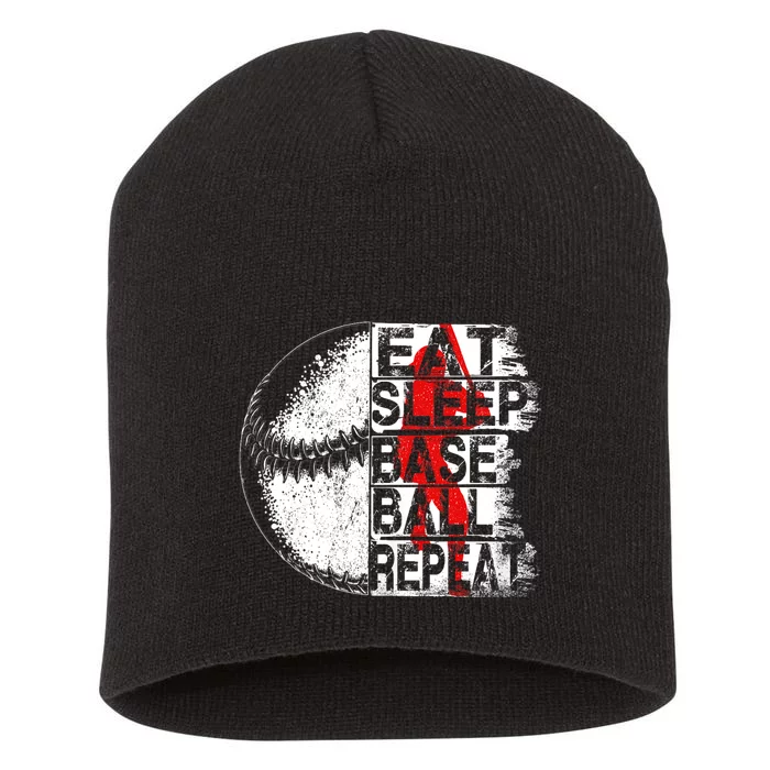 Eat Sleep Baseball Repeat Vintage Funny Baseball Player Short Acrylic Beanie