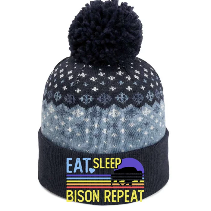 Eat Sleep Bison Repeat The Baniff Cuffed Pom Beanie