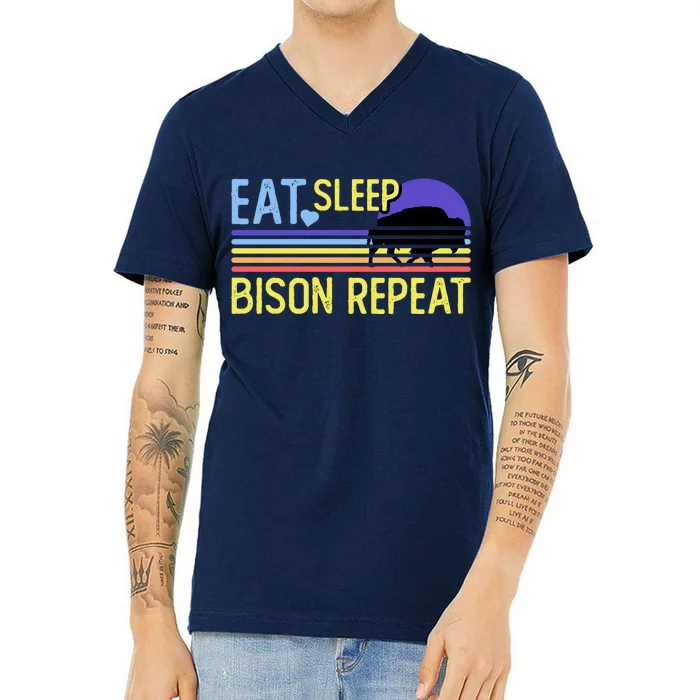 Eat Sleep Bison Repeat V-Neck T-Shirt