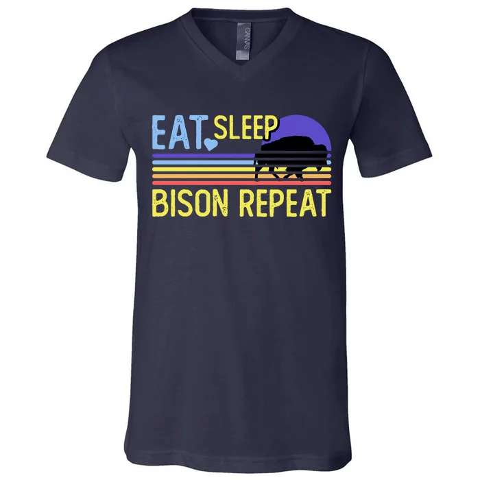 Eat Sleep Bison Repeat V-Neck T-Shirt