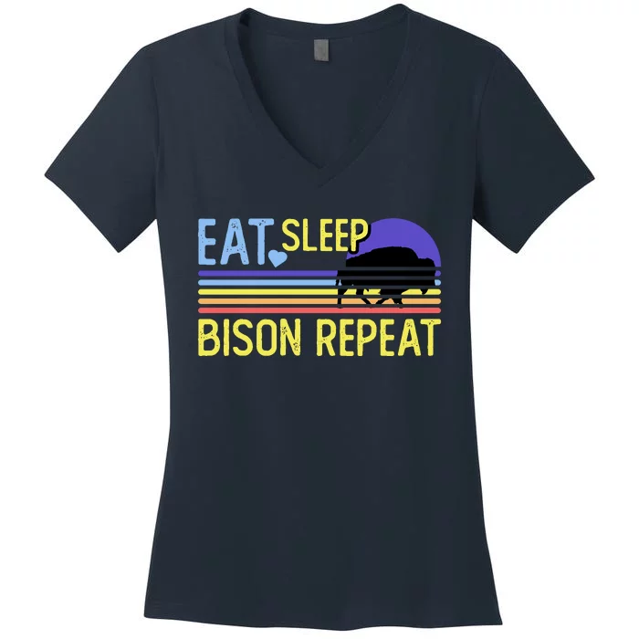 Eat Sleep Bison Repeat Women's V-Neck T-Shirt