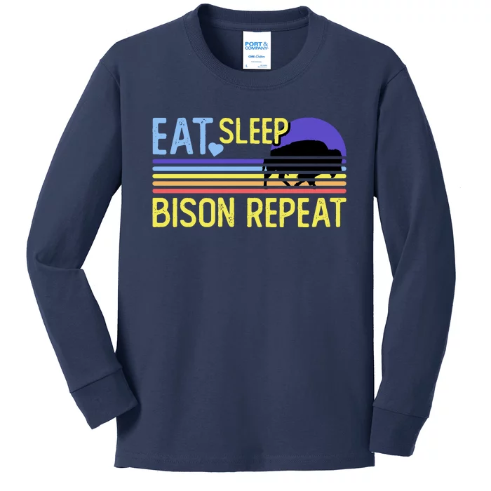 Eat Sleep Bison Repeat Kids Long Sleeve Shirt