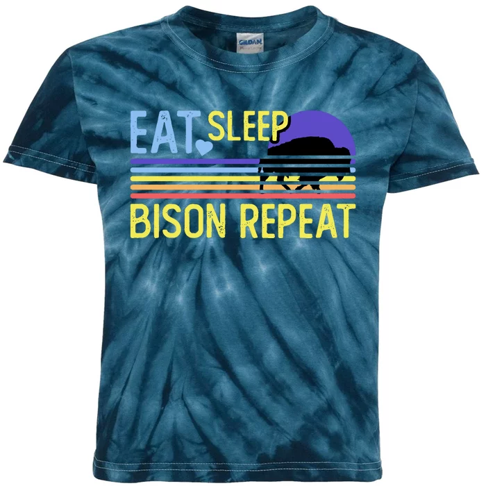 Eat Sleep Bison Repeat Kids Tie-Dye T-Shirt