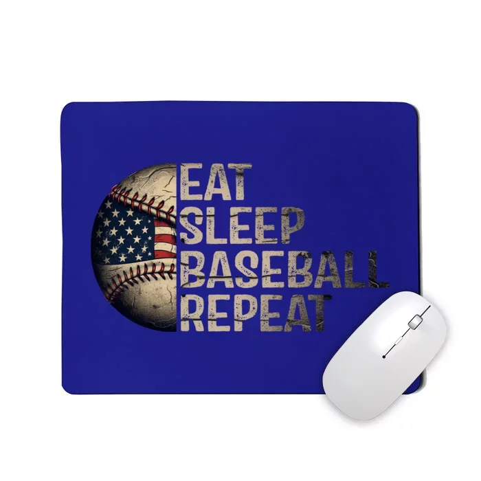 Eat Sleep Baseball Repeat Vintage Funny Baseball Player Usa Flag Mousepad