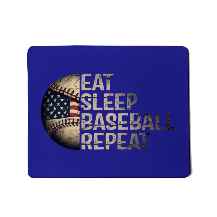 Eat Sleep Baseball Repeat Vintage Funny Baseball Player Usa Flag Mousepad