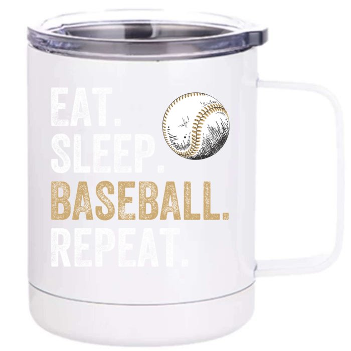 Eat Sleep Baseball Repeat Baseball Lover and Player Fan Front & Back 12oz Stainless Steel Tumbler Cup