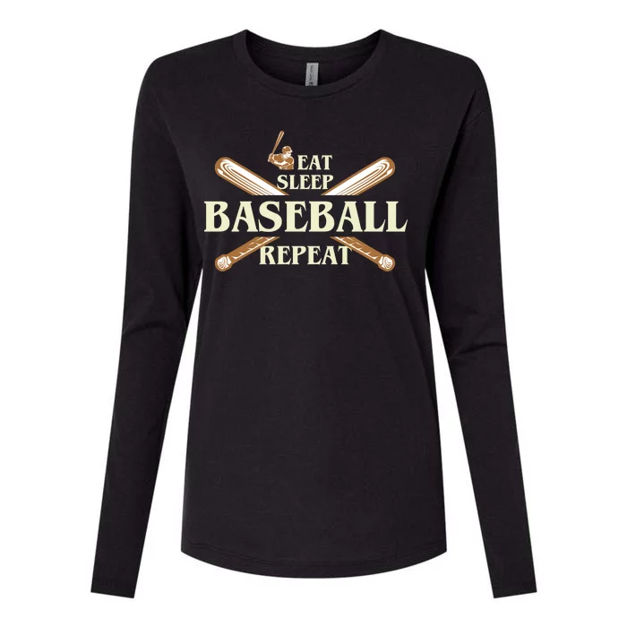 Eat Sleep Baseball Repeat Womens Cotton Relaxed Long Sleeve T-Shirt