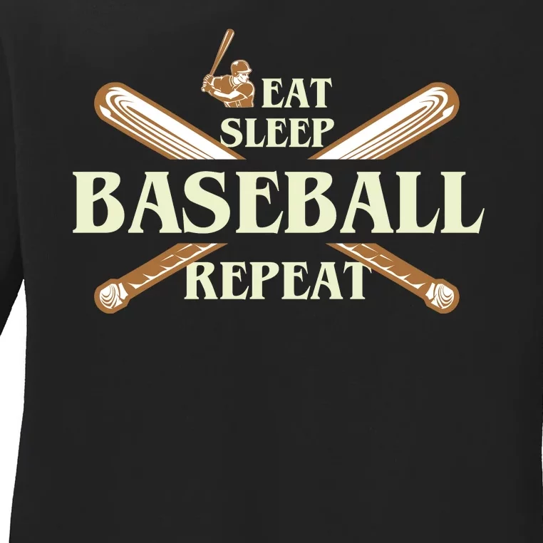 Eat Sleep Baseball Repeat Ladies Long Sleeve Shirt