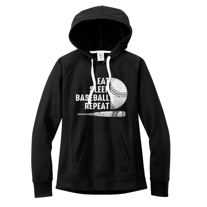 Eat Sleep Baseball Repeat Funny Baseball Gift Ideas Women's Fleece Hoodie