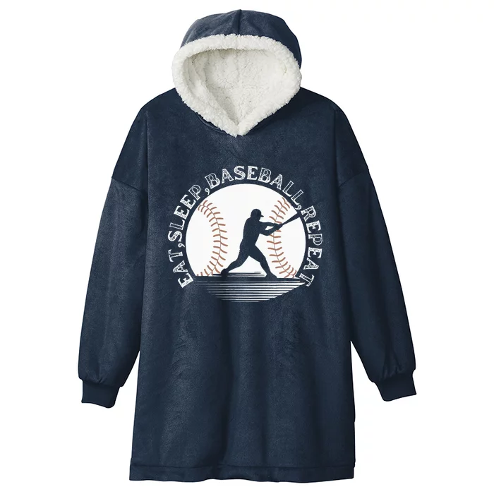 Eat Sleep Baseball Repeat Baseball Player Hooded Wearable Blanket