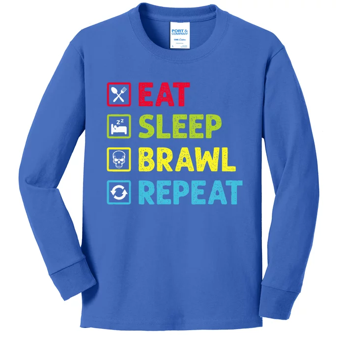 Eat Sleep Brawl Repeat Kids Long Sleeve Shirt