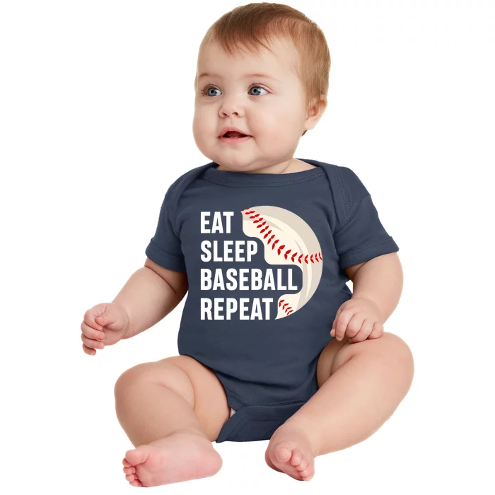 EAT SLEEP BASEBALL REPEAT Baseball Player Baby Bodysuit