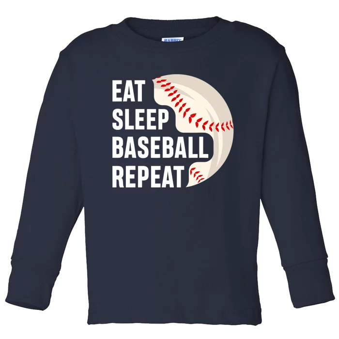 EAT SLEEP BASEBALL REPEAT Baseball Player Toddler Long Sleeve Shirt