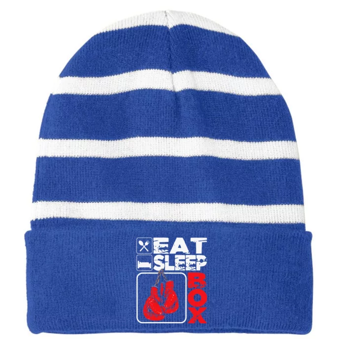 Eat Sleep Box Boxing Lover Gym Boxer Kickboxing Kickboxer Striped Beanie with Solid Band