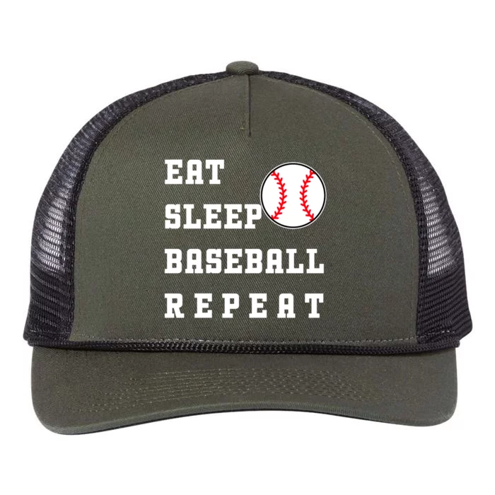 Eat Sleep Baseball Repeat Retro Rope Trucker Hat Cap