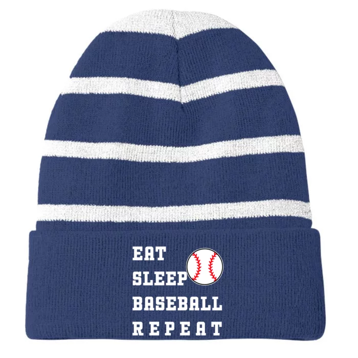 Eat Sleep Baseball Repeat Striped Beanie with Solid Band