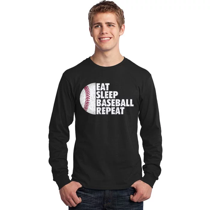 Eat Sleep Baseball Repeat Baseball Player Funny Baseball Tall Long Sleeve T-Shirt