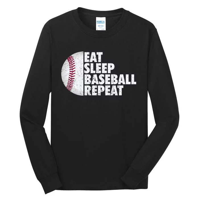 Eat Sleep Baseball Repeat Baseball Player Funny Baseball Tall Long Sleeve T-Shirt