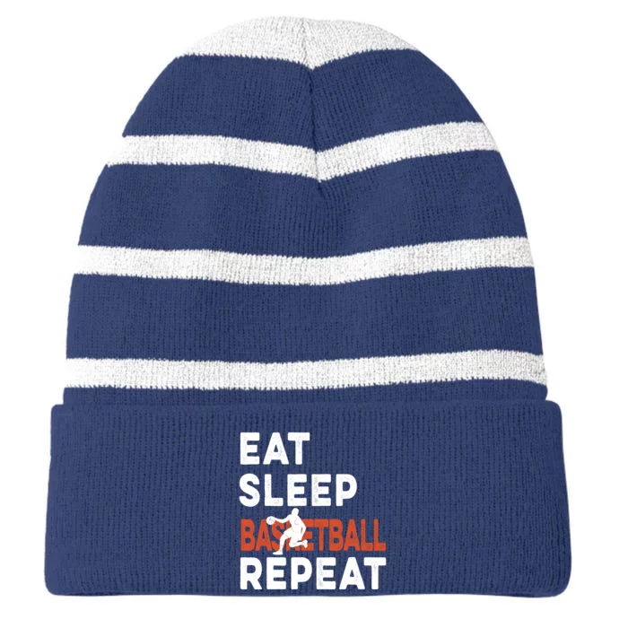 Eat Sleep Basketball Repeat Basketball Sports Funny Striped Beanie with Solid Band