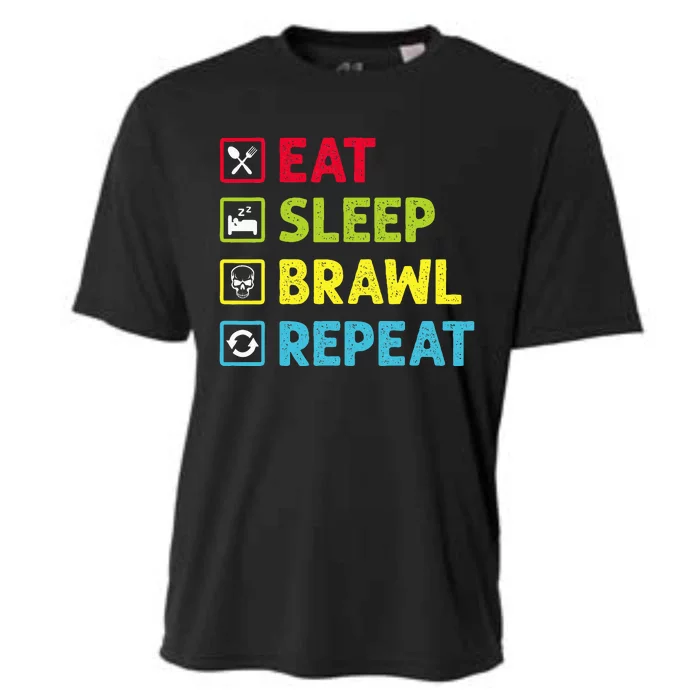 Eat Sleep Brawl Repeat Funny Video Gamer Gaming Cooling Performance Crew T-Shirt