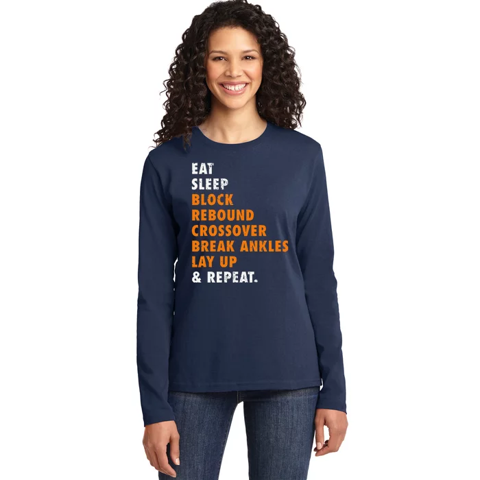 Eat Sleep Basketball Repeat Funny Gift For Basketball Player Ladies Long Sleeve Shirt